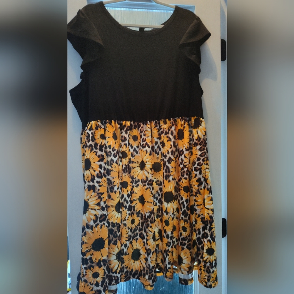 3XL Sunflower and Cheetah Print Babydoll Dress